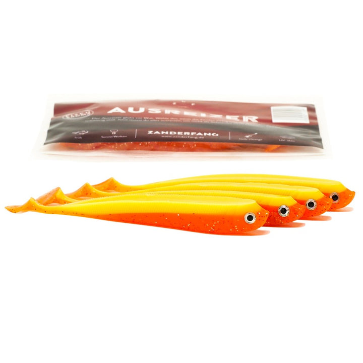 Gummifische für Zander in gelb orange mit UV von Zanderfang