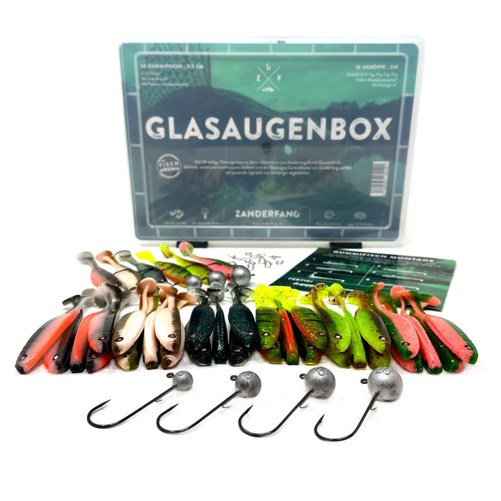 Gummifische 9cm passende Jigköpfe in Glasaugenbox