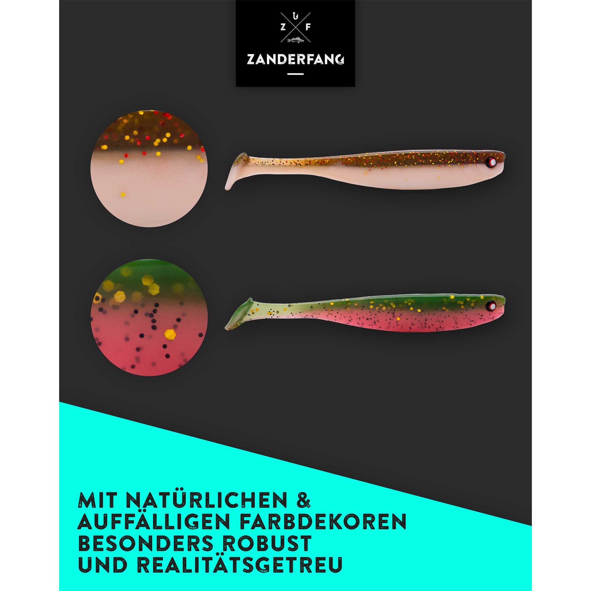 Natürliche Gummifische mit Glitzer