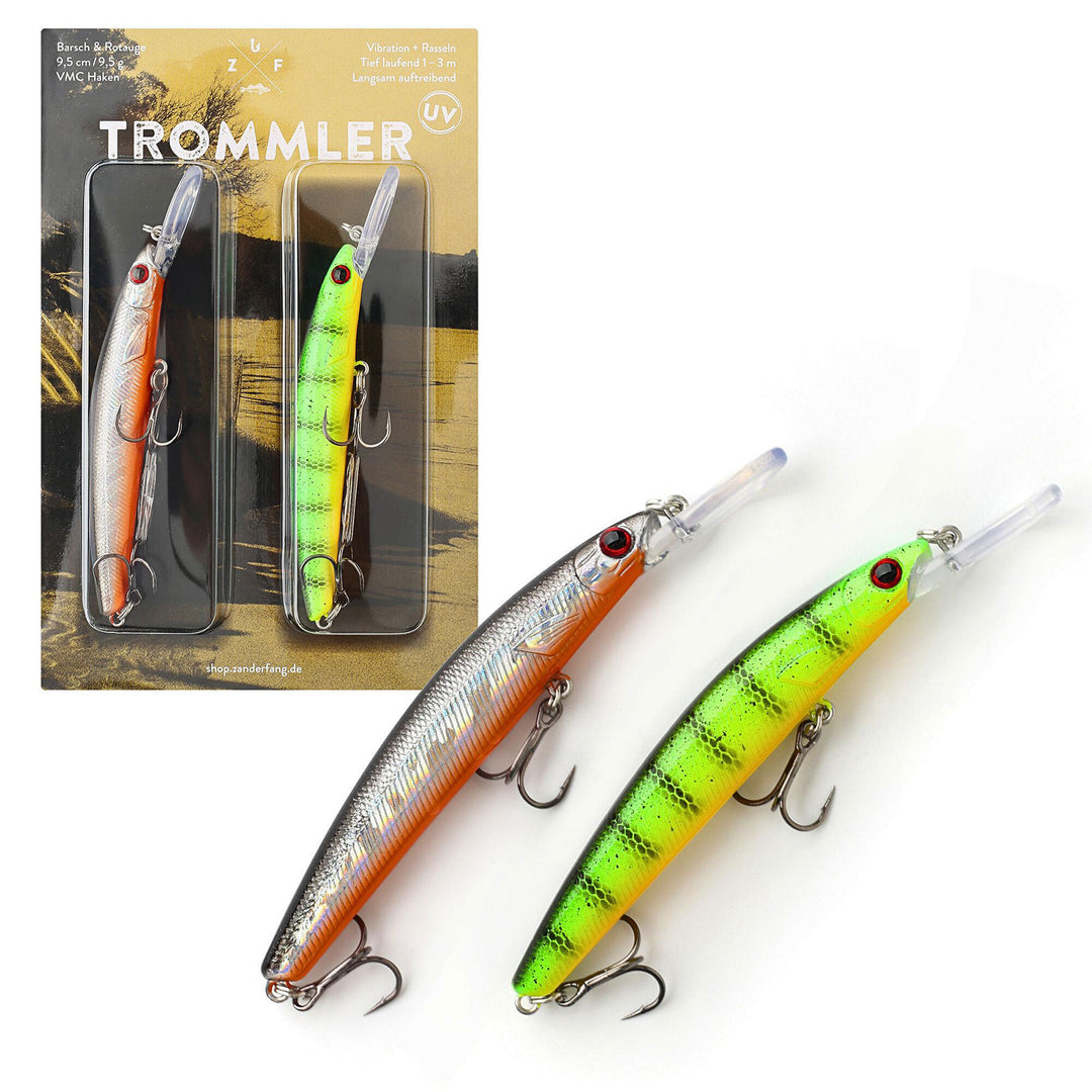 Wobbler Trommler im Barschdekor und Routaugen-Design