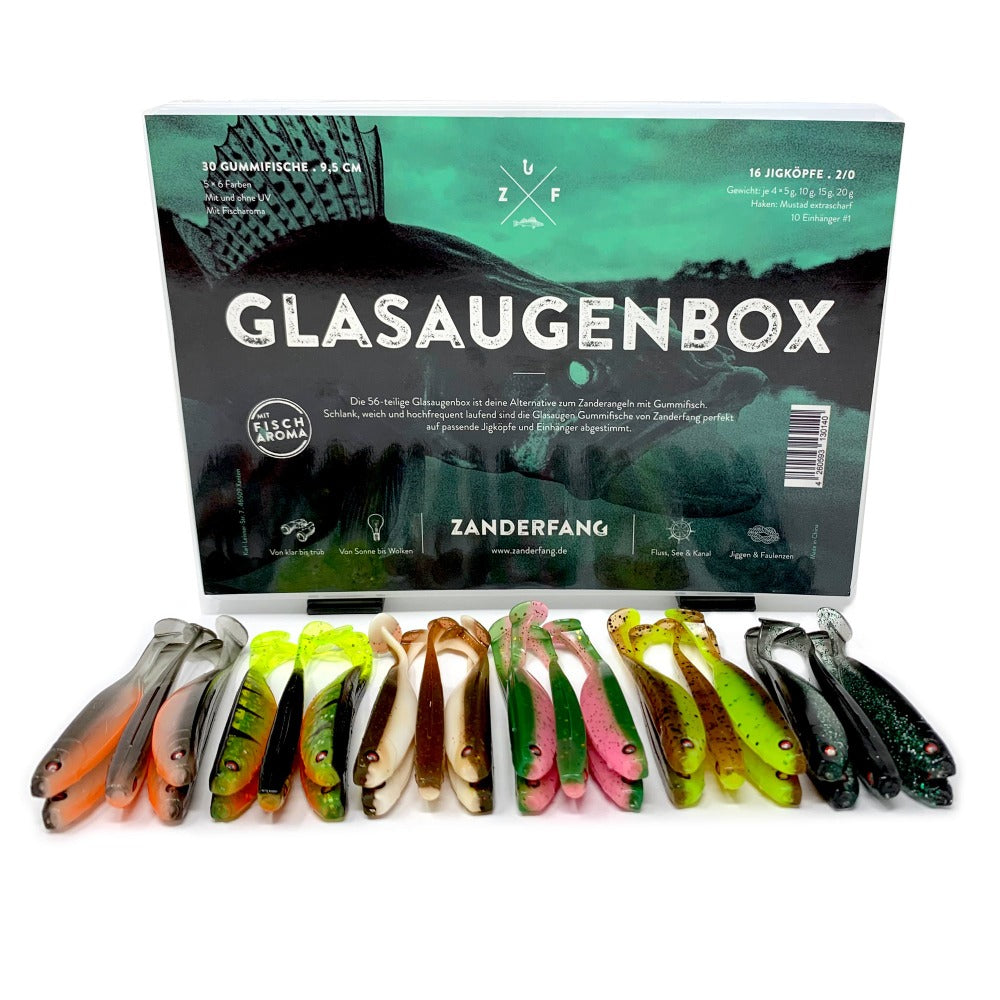 Glasaugenbox mit Glasaugen Gummifischen von Zanderfang