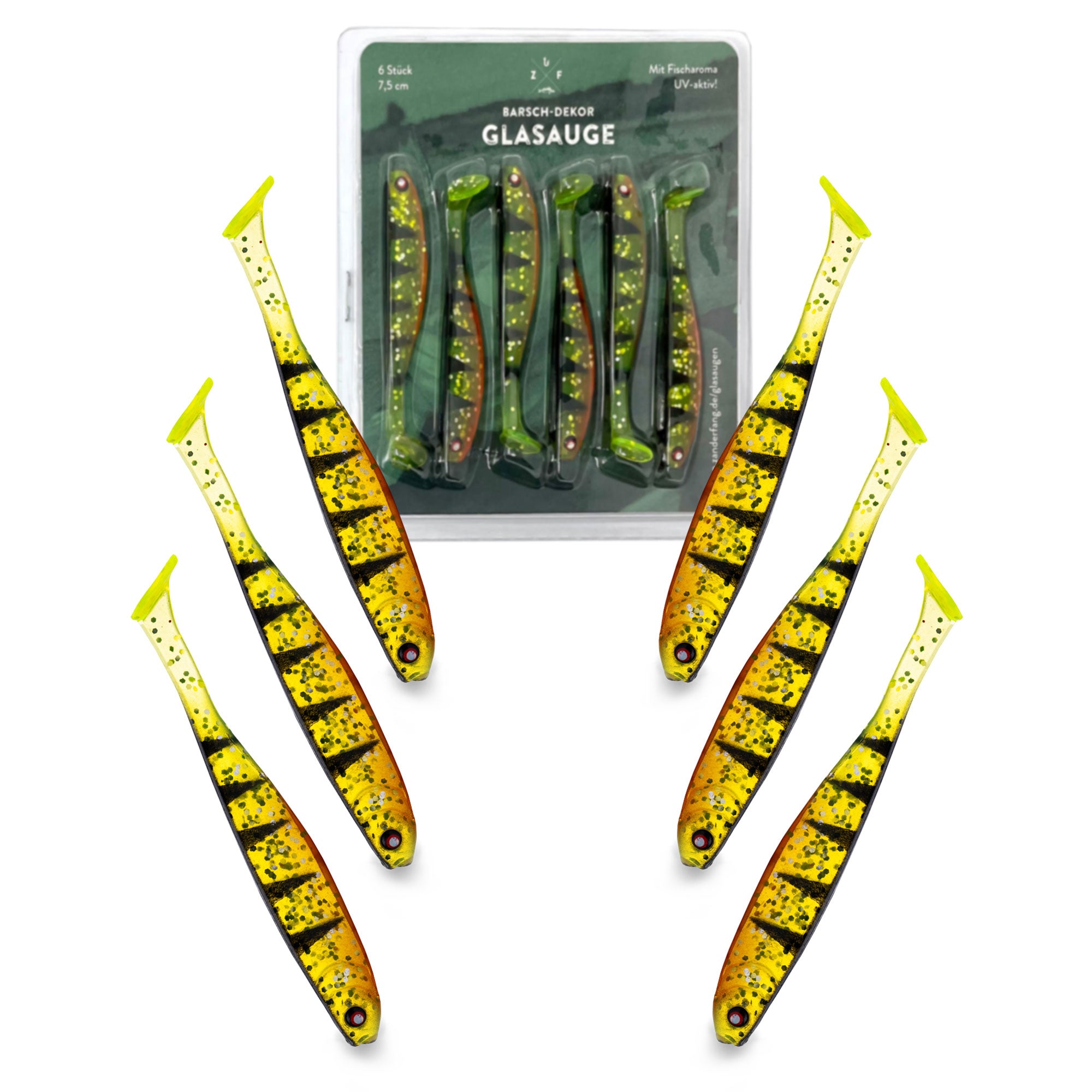 Barschköder Gummifisch im Barsch Dekor in 7,5cm