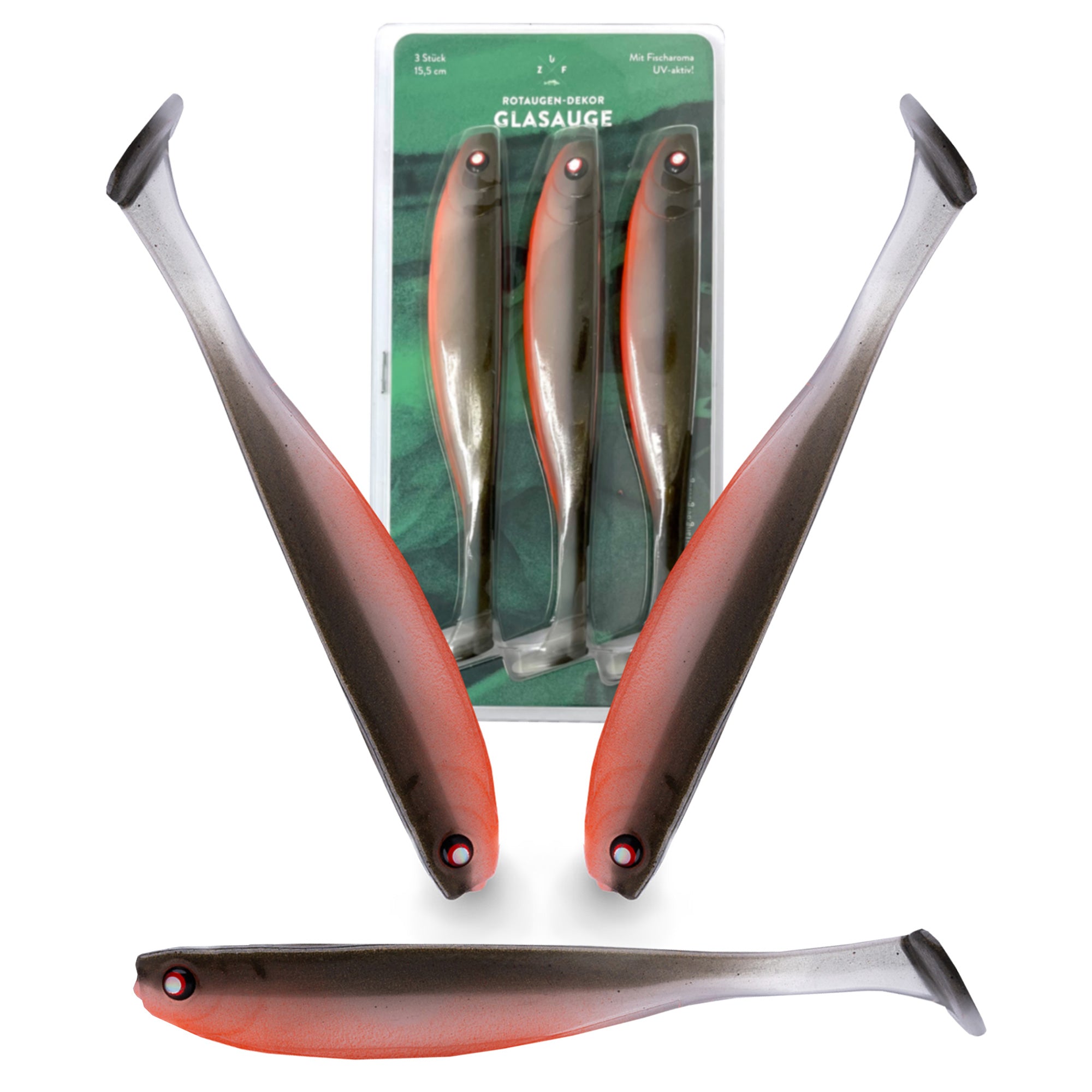Gummifisch für Zander im Rotaugendekor in 15,5cm