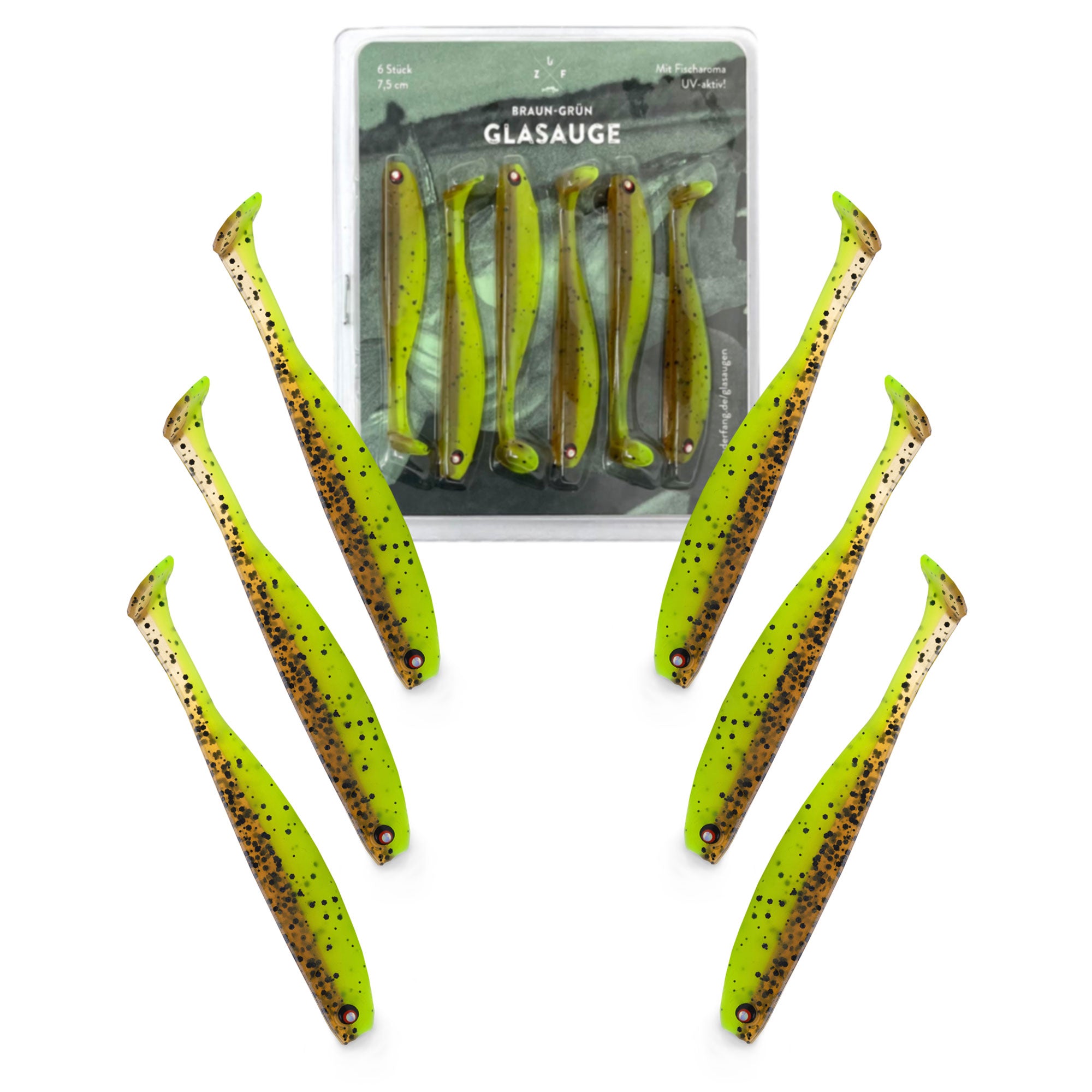 Barschköder Gummifisch Glasauge Zanderfang braun grün 7 cm