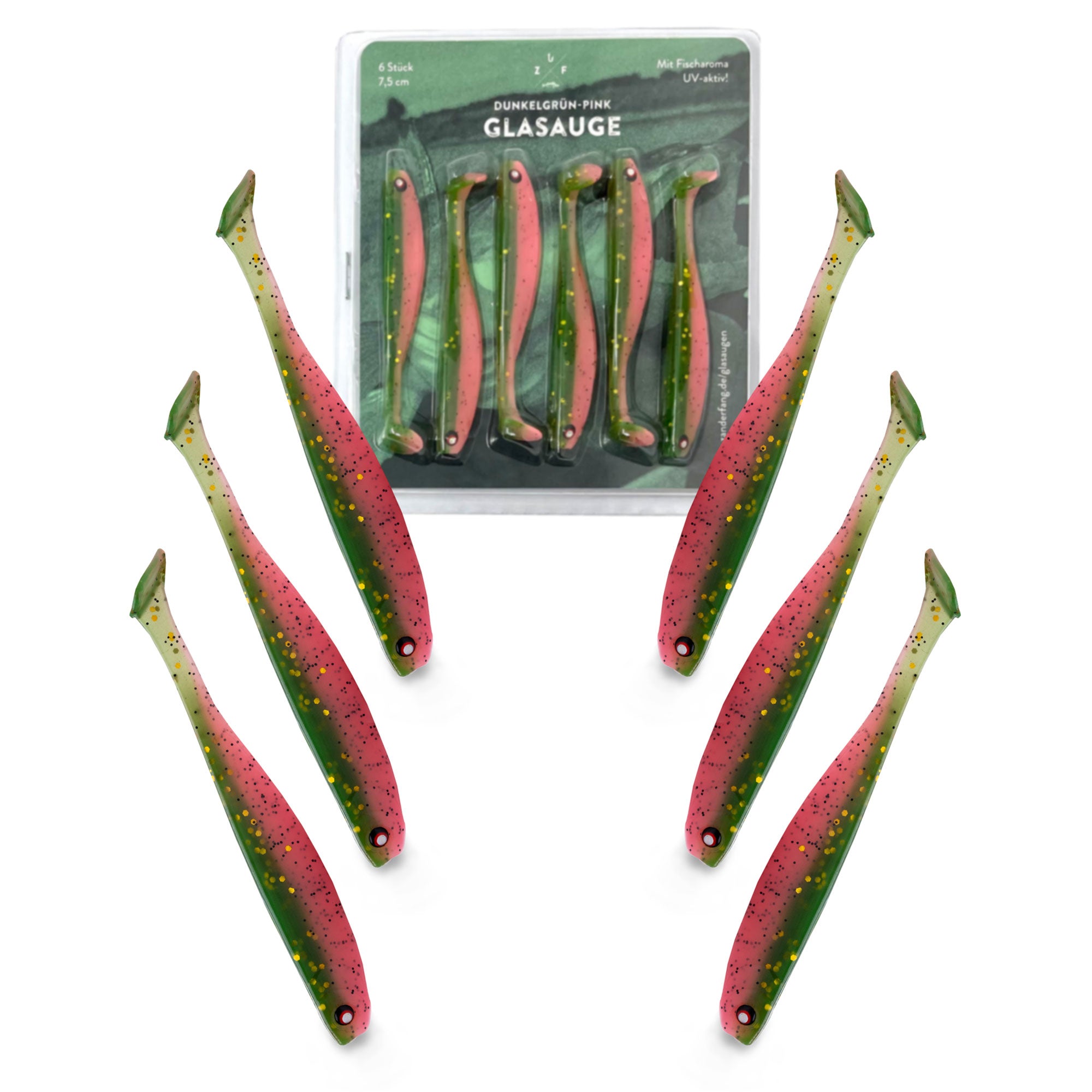 Gummifische mit UV für Barsche und Zander in pink grün
