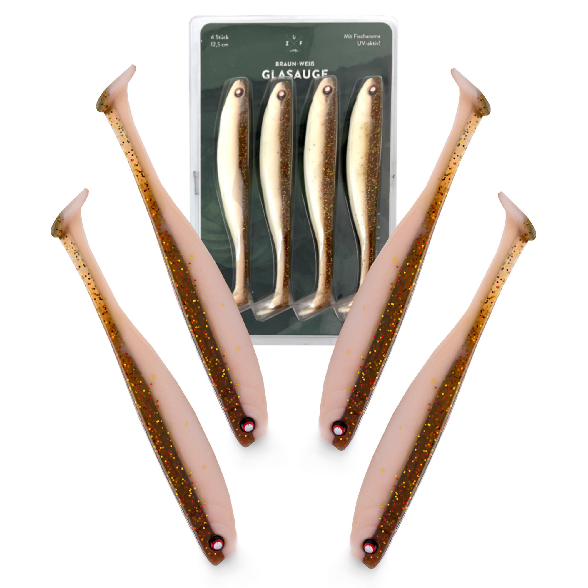 Zander Gummifische in Weiß-Braun in der Größe 12,5cm