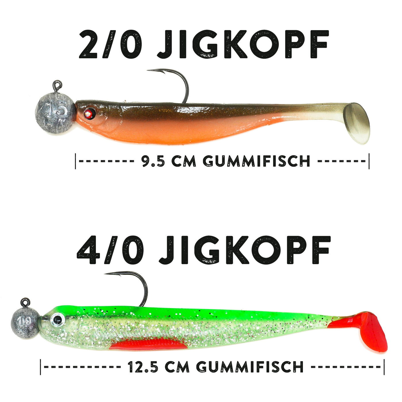 Jigköpfe 2/0 und 4/0 für Gummifische 9,5cm und 12,5cm